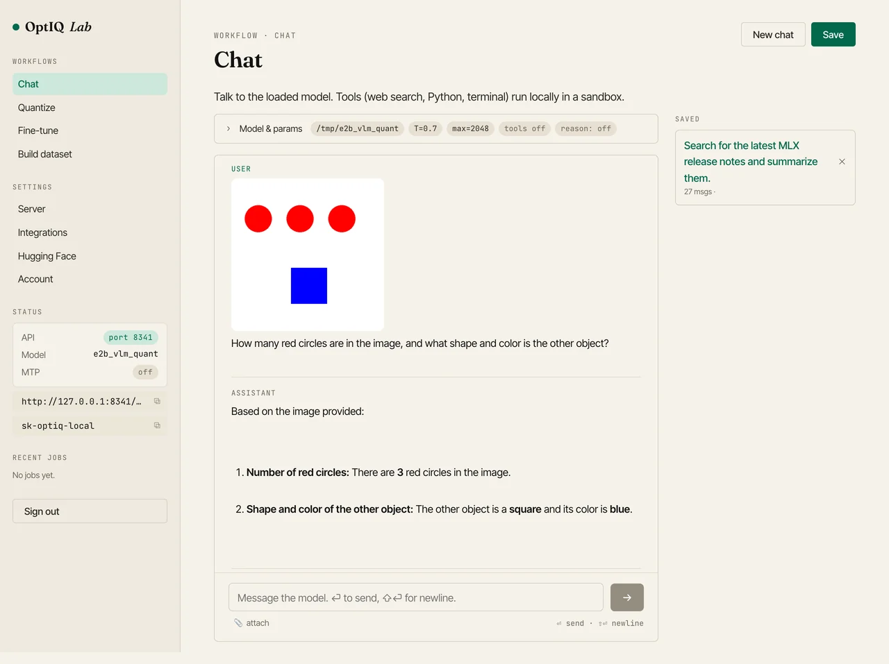 OptIQ Lab analyzing an uploaded image of shapes.
