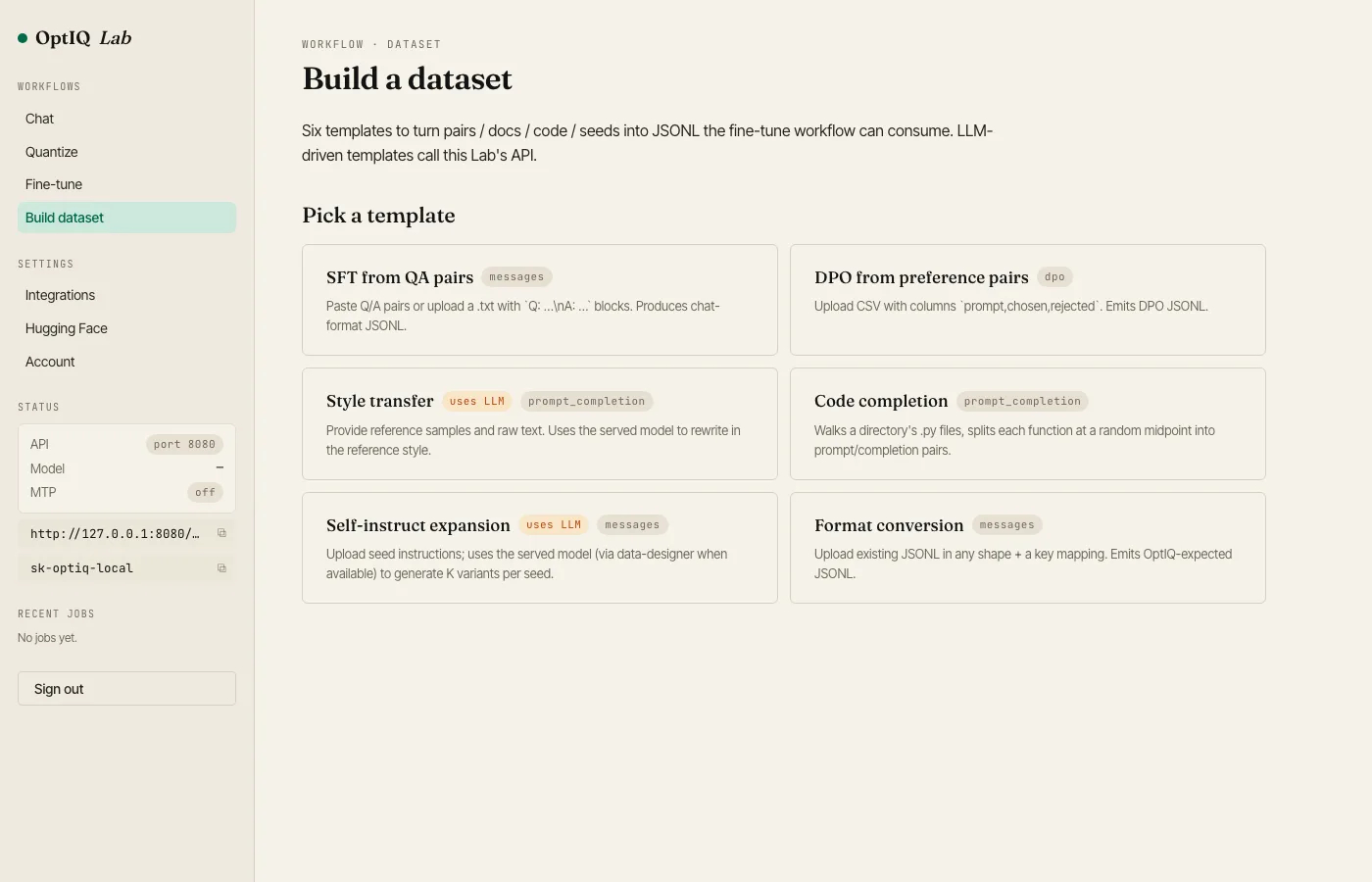 Dataset templates