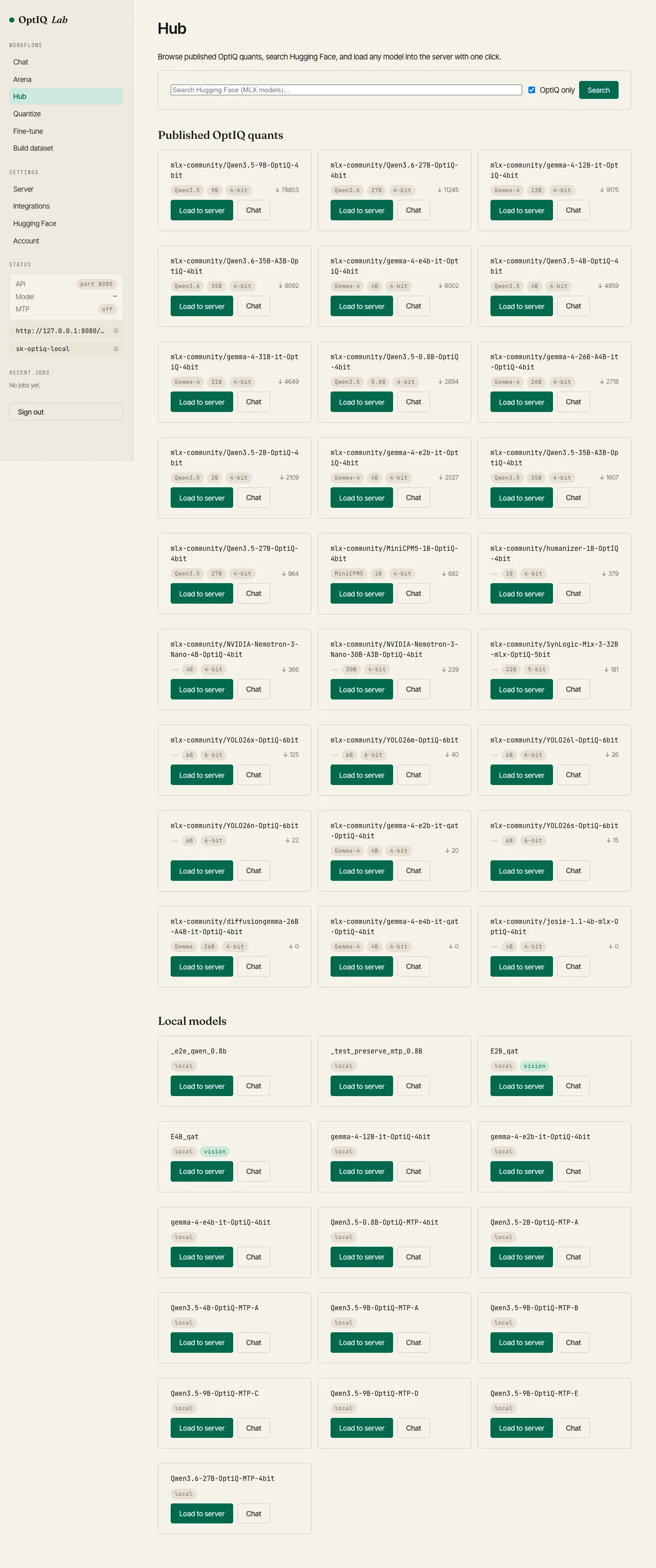 Hub: browse and load models